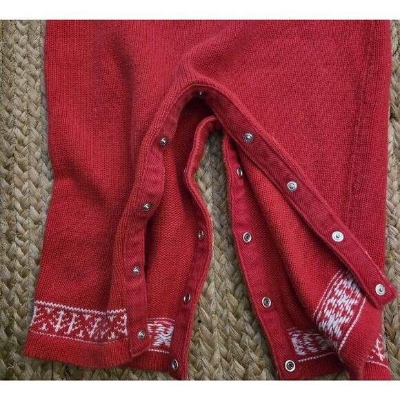 HANNA ANDERSSON SWEATER-KNIT HOODED RED NORDIC SNOWFLAKE ROMPER - SZ 80/18-24MOS - Picture 3 of 7